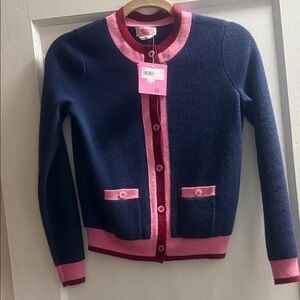 Kate Spade Navy and Pink Trim Cardigan